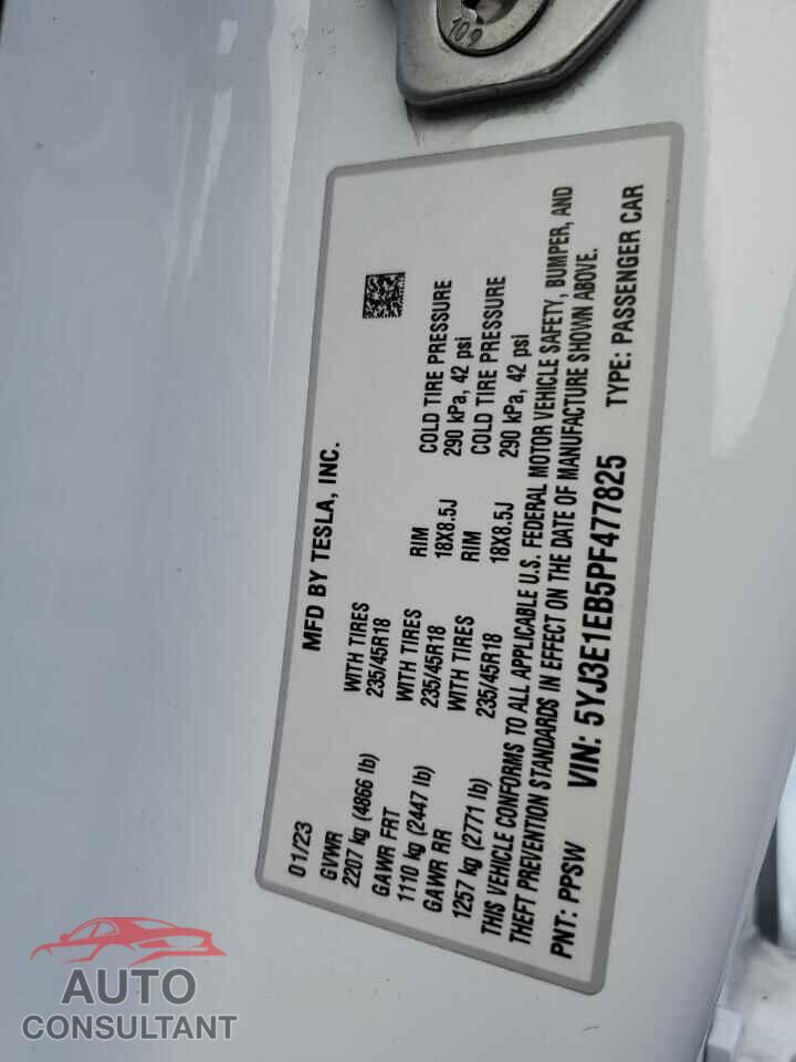 TESLA MODEL 3 2023 - 5YJ3E1EB5PF477825