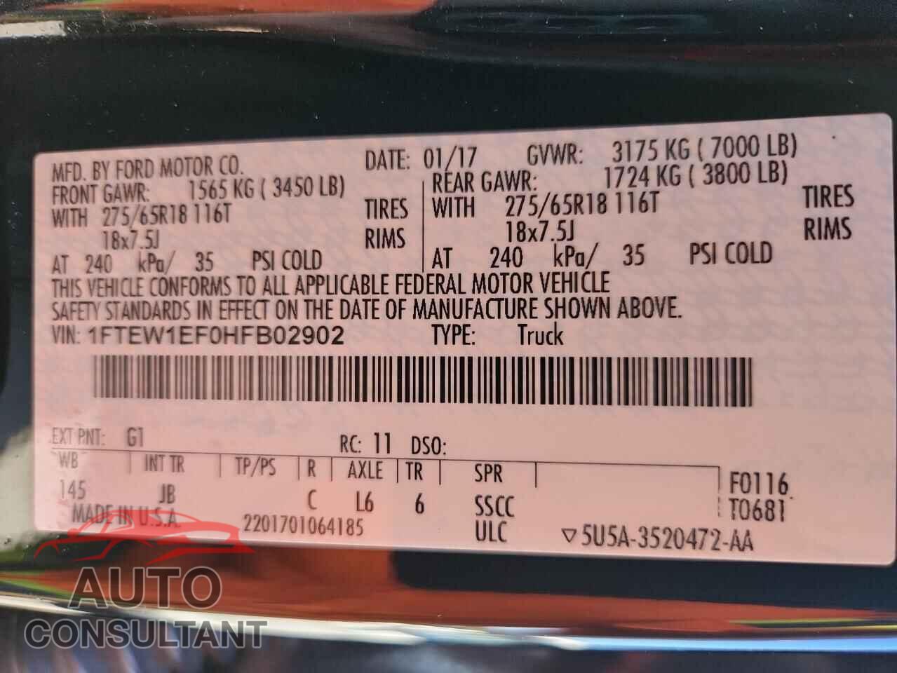 FORD F-150 2017 - 1FTEW1EF0HFB02902