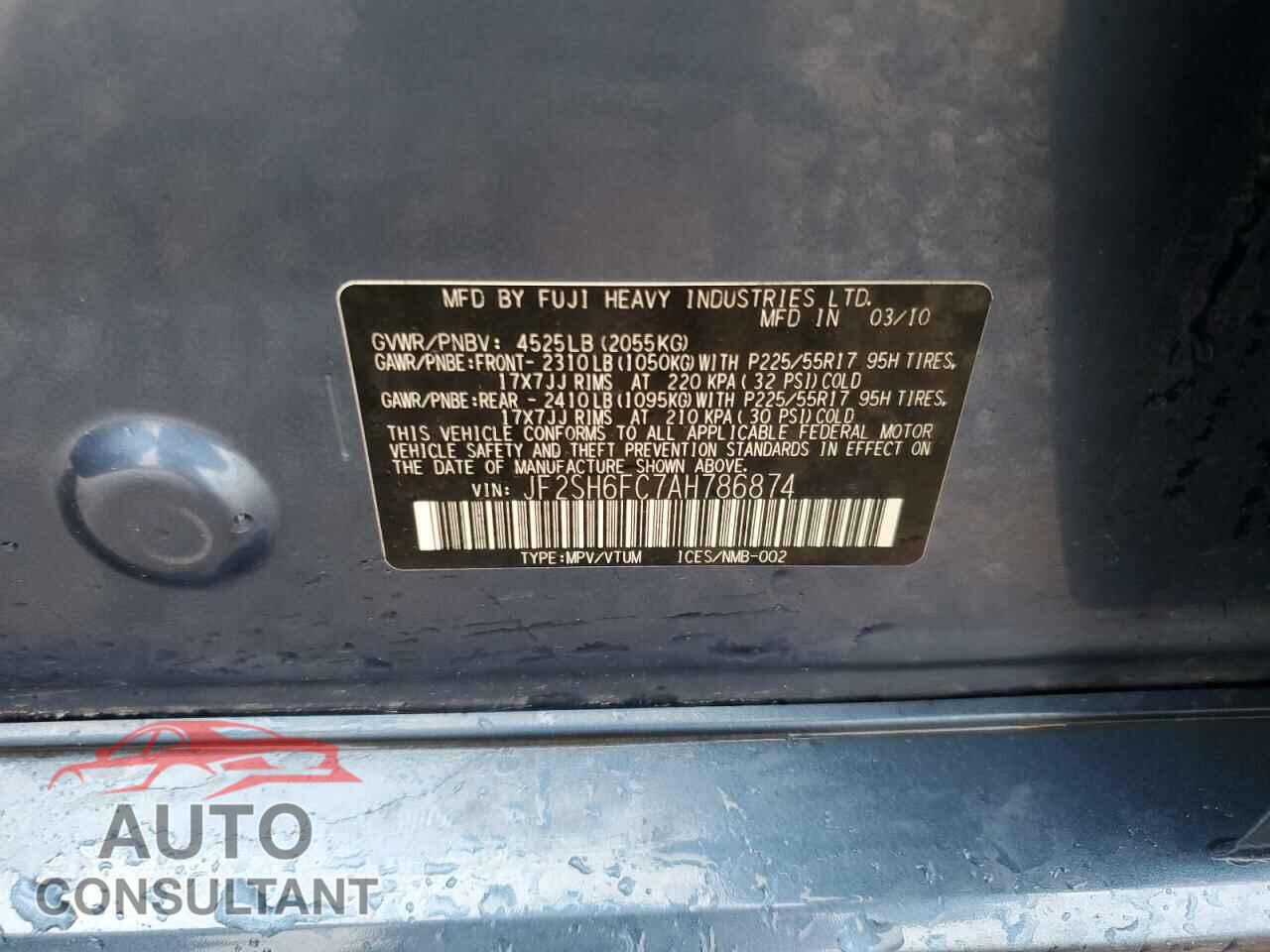SUBARU FORESTER 2010 - JF2SH6FC7AH786874