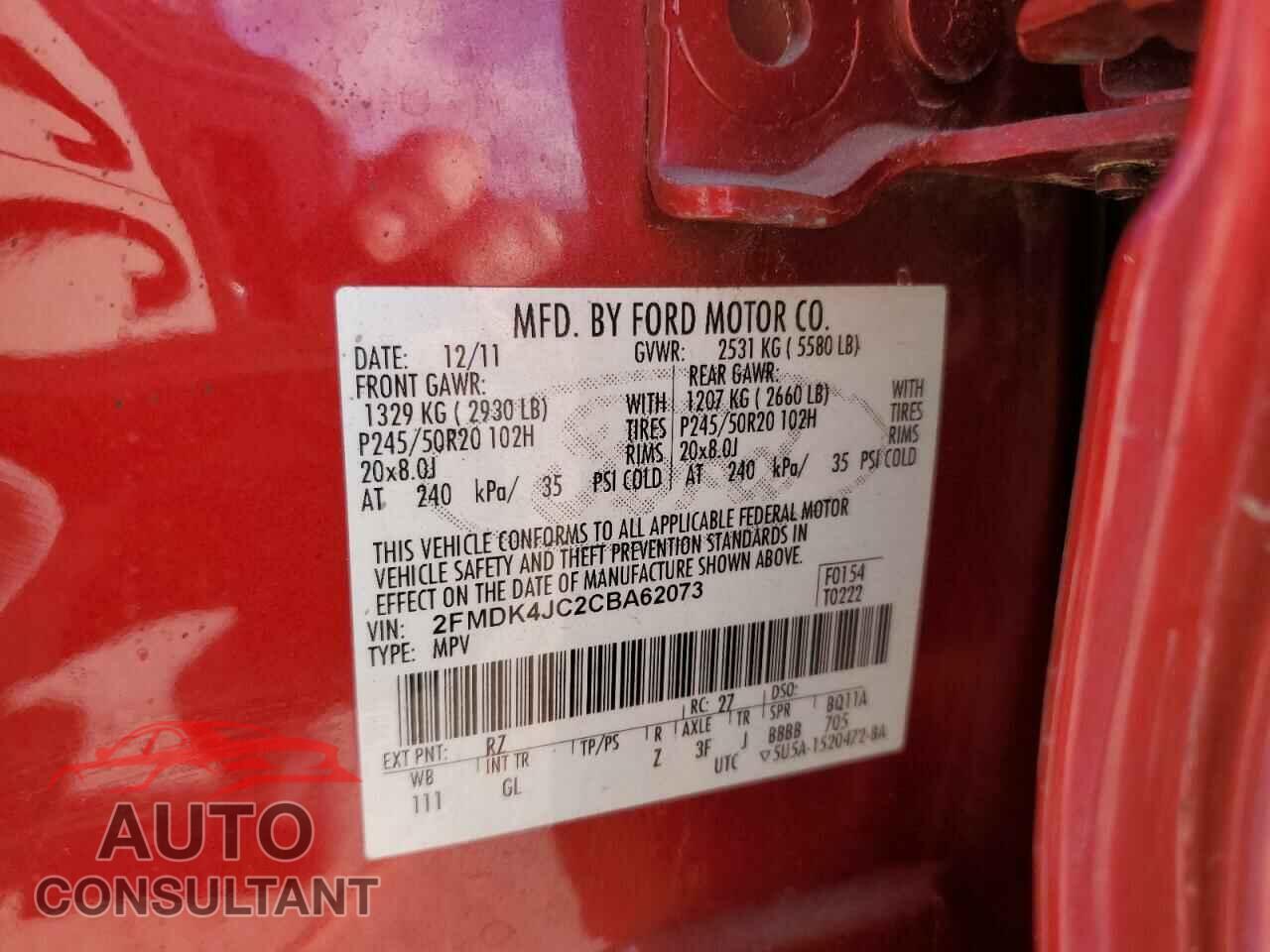 FORD EDGE 2012 - 2FMDK4JC2CBA62073