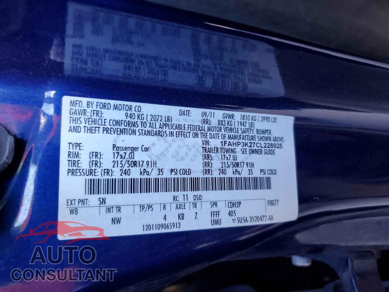 FORD FOCUS 2012 - 1FAHP3K27CL228925