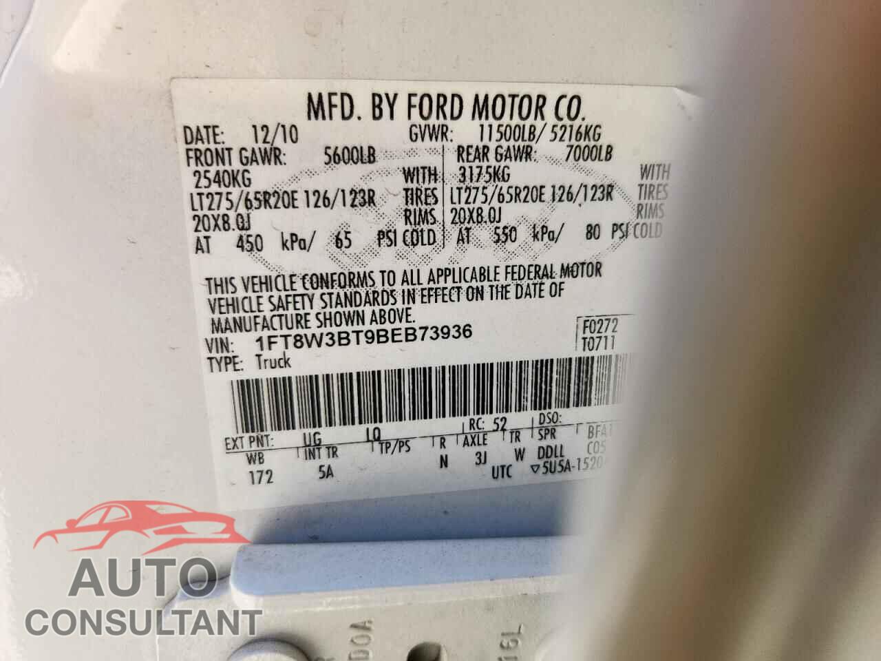 FORD F350 2011 - 1FT8W3BT9BEB73936