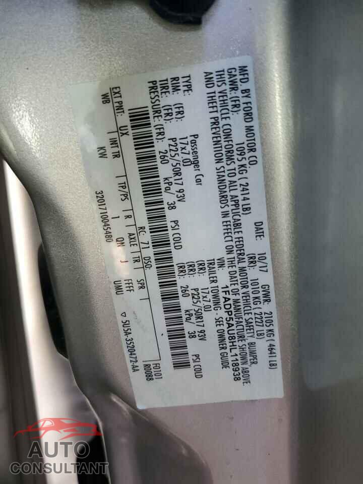 FORD CMAX 2017 - 1FADP5AU8HL118938