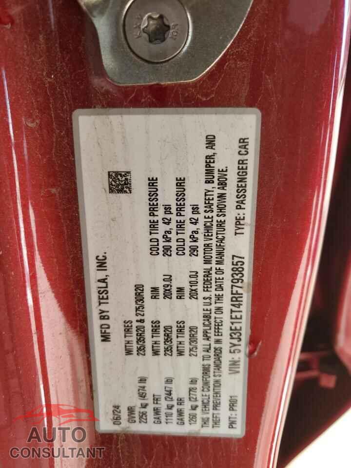TESLA MODEL 3 2024 - 5YJ3E1ET4RF793857