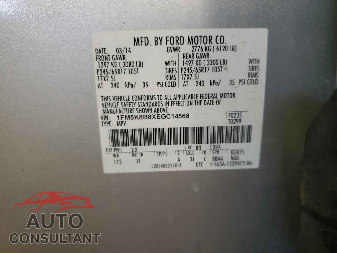 FORD EXPLORER 2014 - 1FM5K8B8XEGC14568