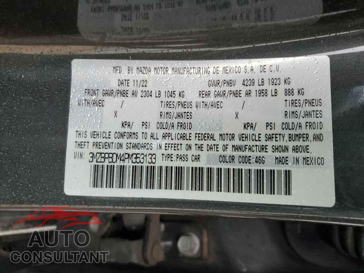 MAZDA 3 2023 - 3MZBPBDM4PM353133
