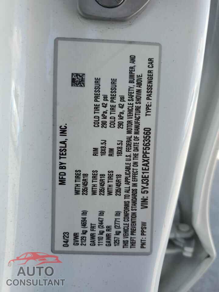TESLA MODEL 3 2023 - 5YJ3E1EAXPF563560