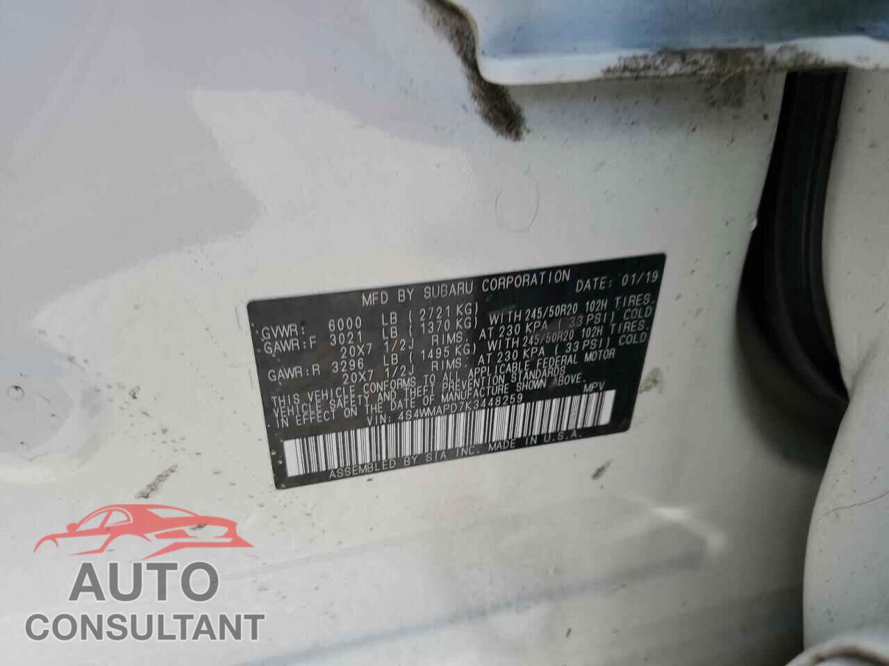SUBARU ASCENT 2019 - 4S4WMAPD7K3448259