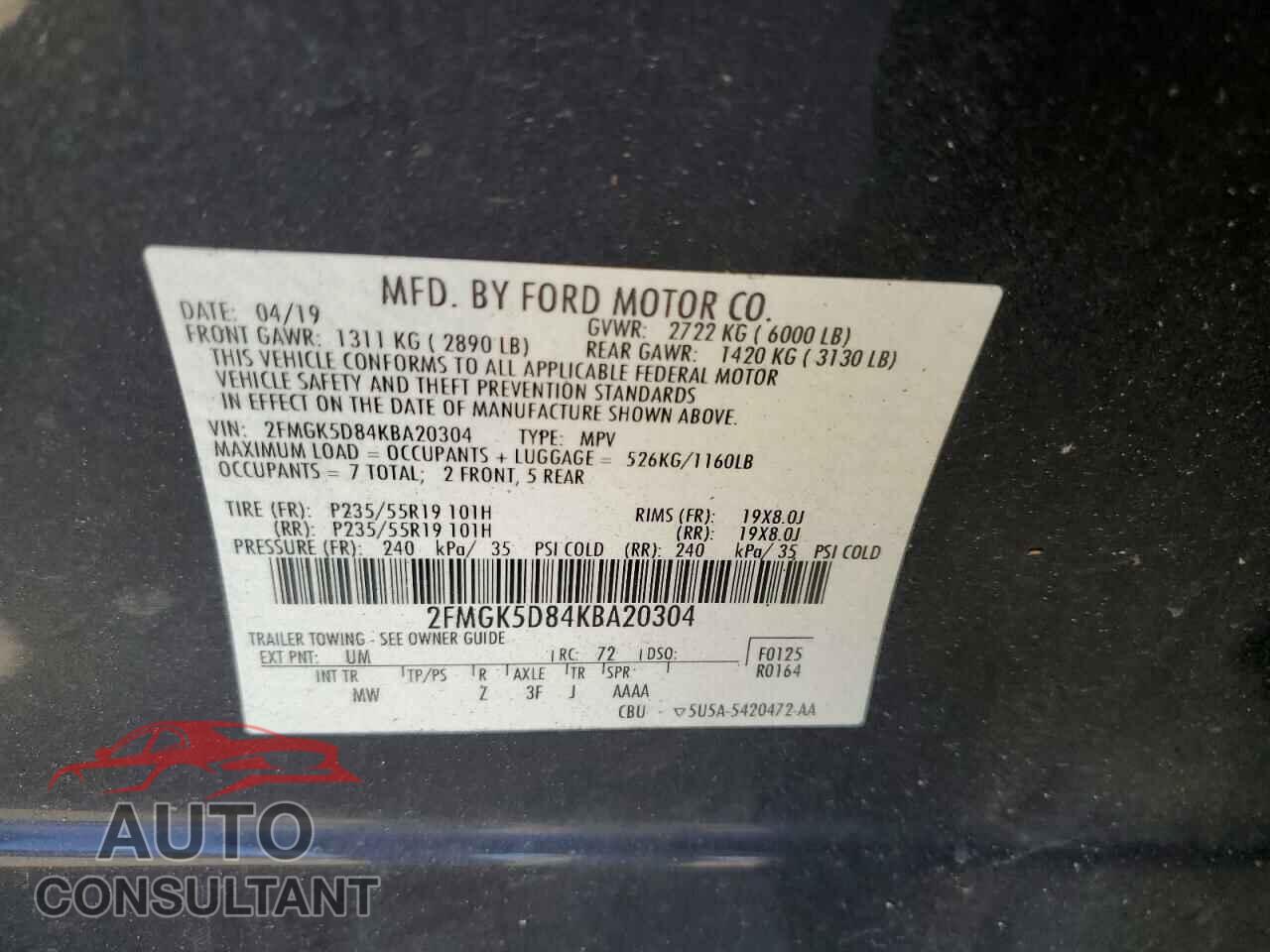 FORD FLEX 2019 - 2FMGK5D84KBA20304