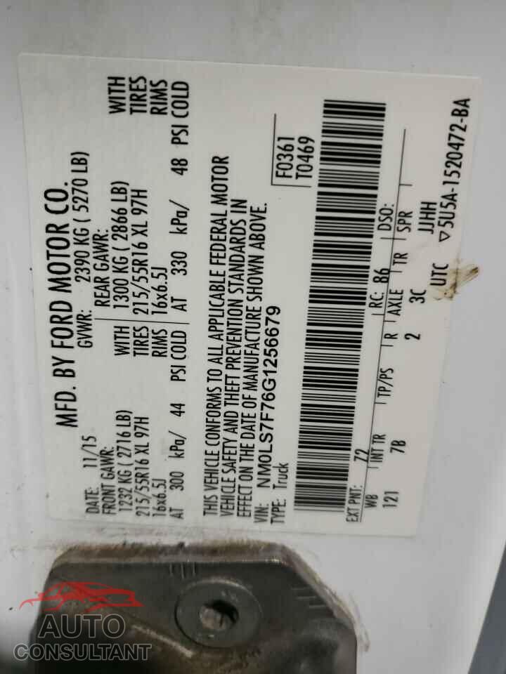 FORD TRANSIT 2016 - NM0LS7F76G1256679