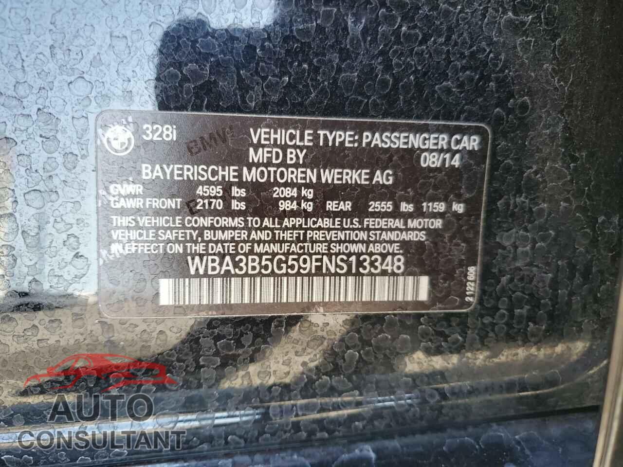 BMW 3 SERIES 2015 - WBA3B5G59FNS13348