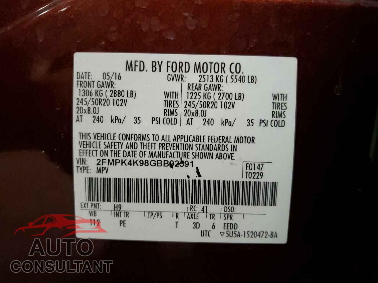 FORD EDGE 2016 - 2FMPK4K98GBB92591