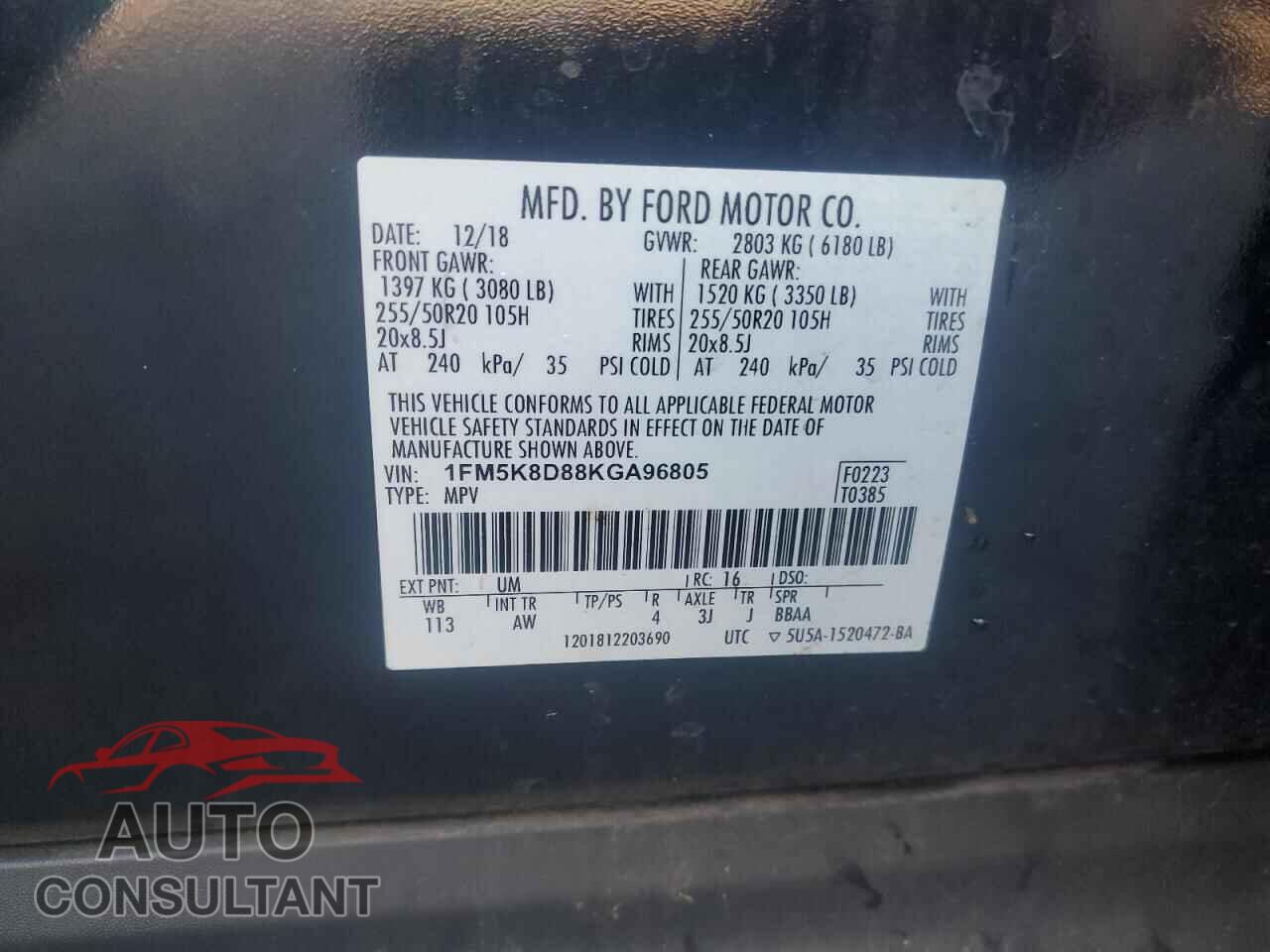 FORD EXPLORER 2019 - 1FM5K8D88KGA96805