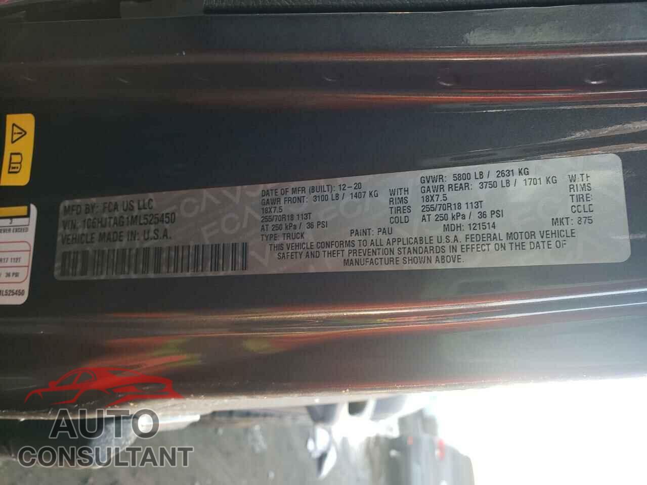 JEEP GLADIATOR 2021 - 1C6HJTAG1ML525450