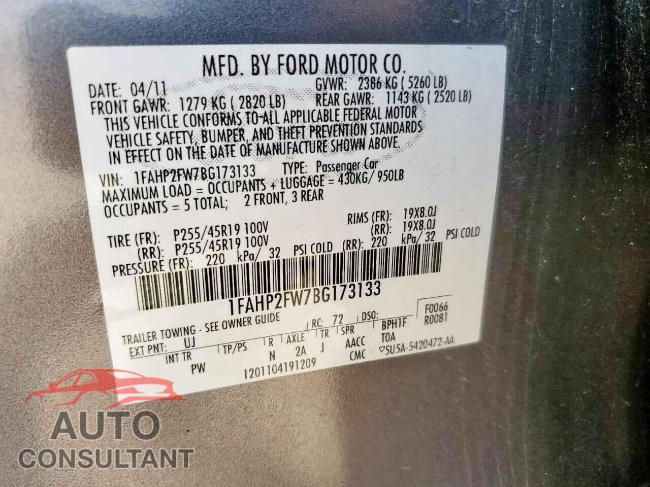FORD TAURUS 2011 - 1FAHP2FW7BG173133