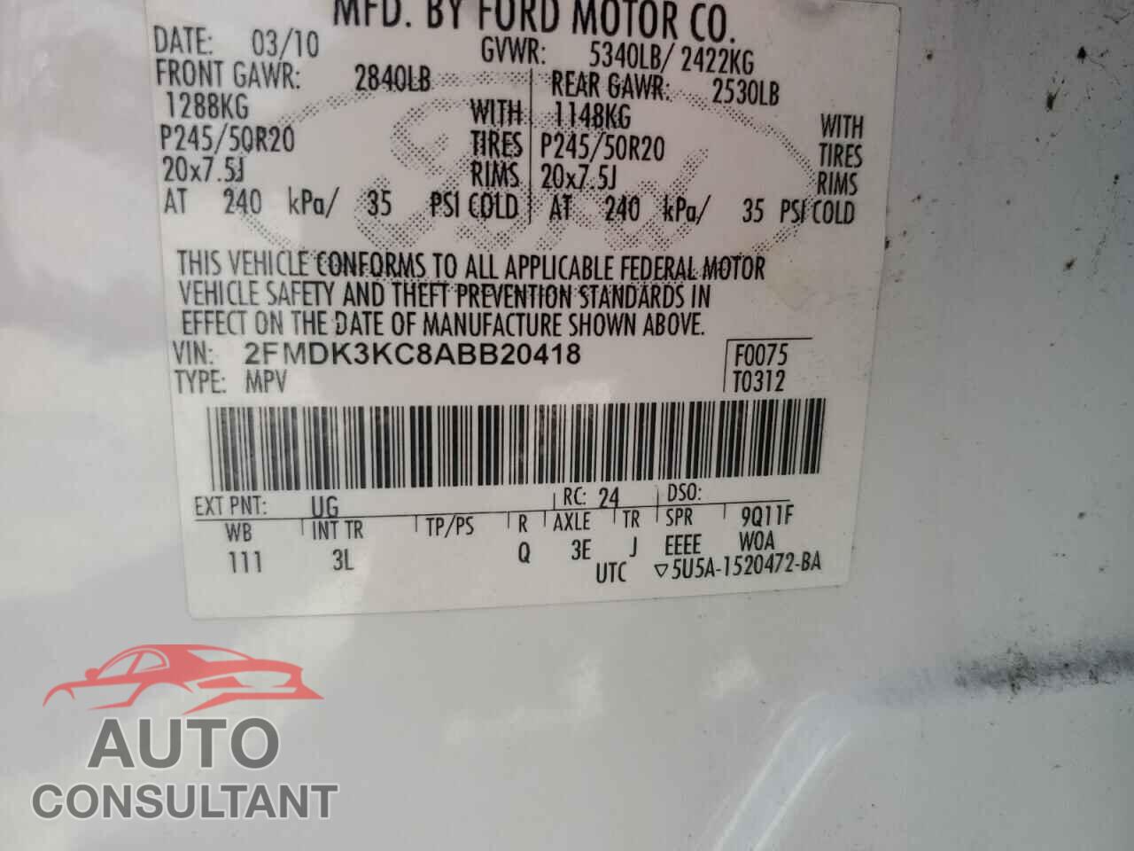 FORD EDGE 2010 - 2FMDK3KC8ABB20418