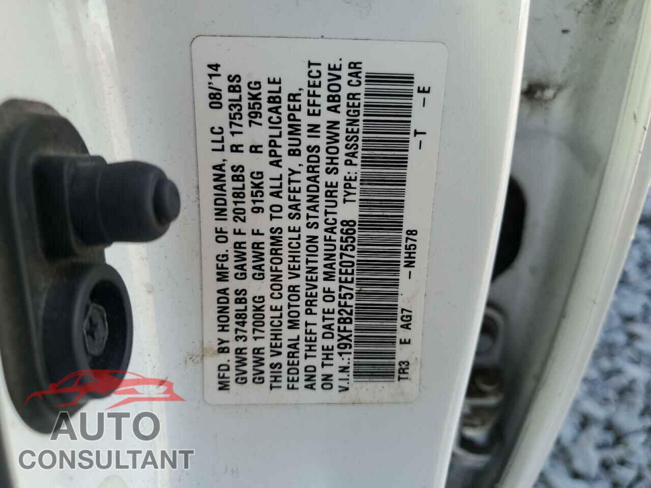 HONDA CIVIC 2014 - 19XFB2F57EE075568