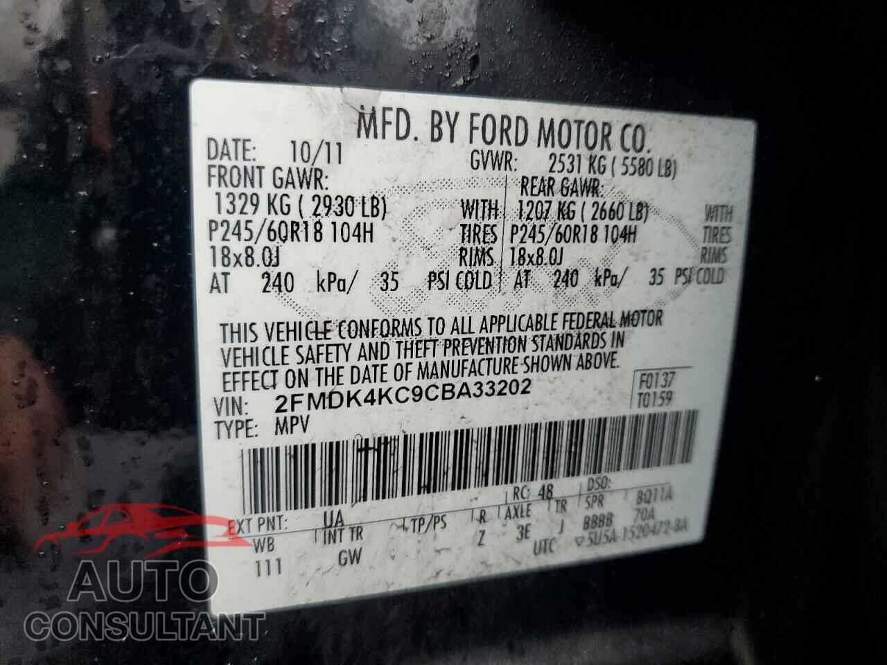 FORD EDGE 2012 - 2FMDK4KC9CBA33202