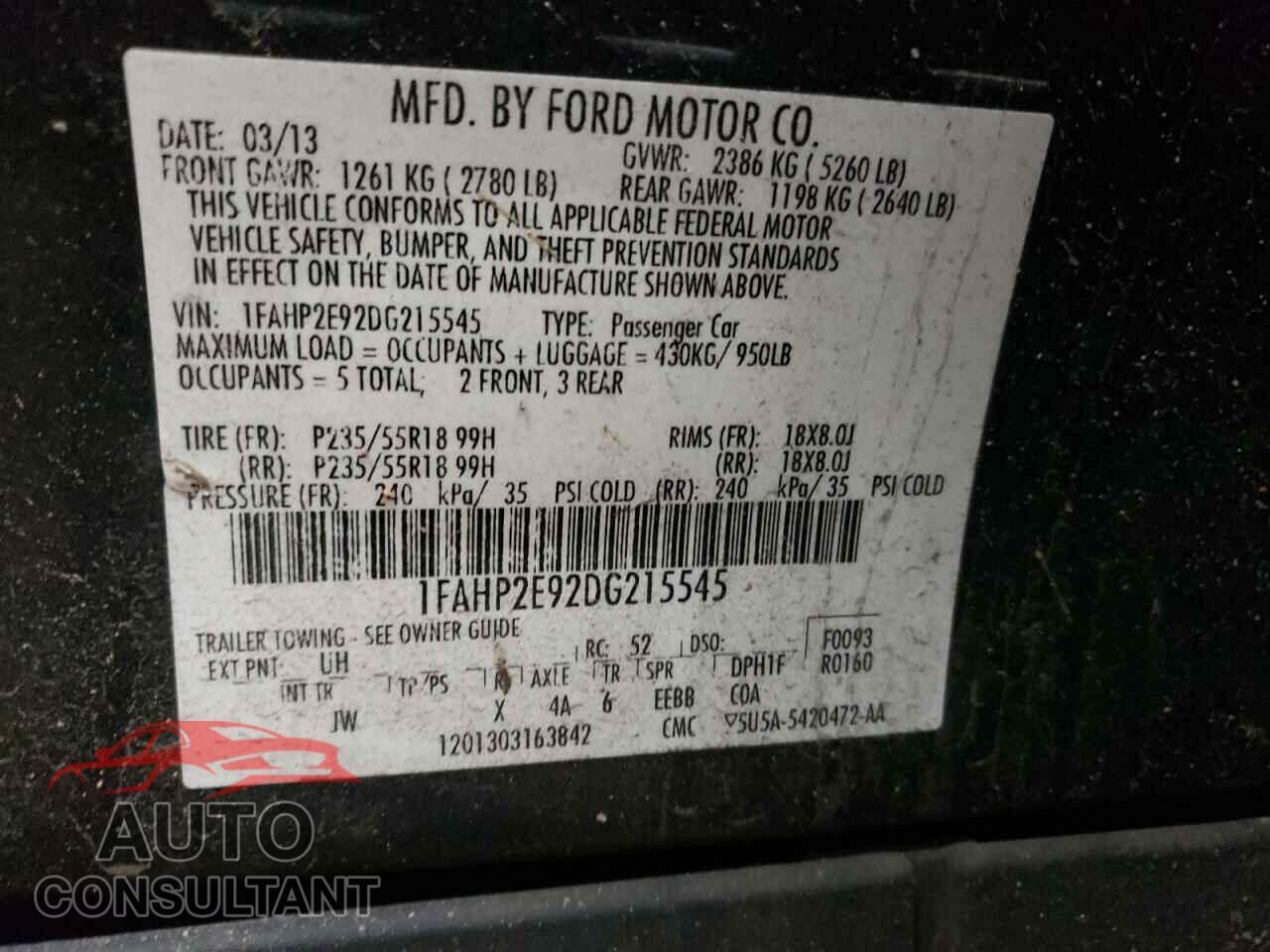 FORD TAURUS 2013 - 1FAHP2E92DG215545
