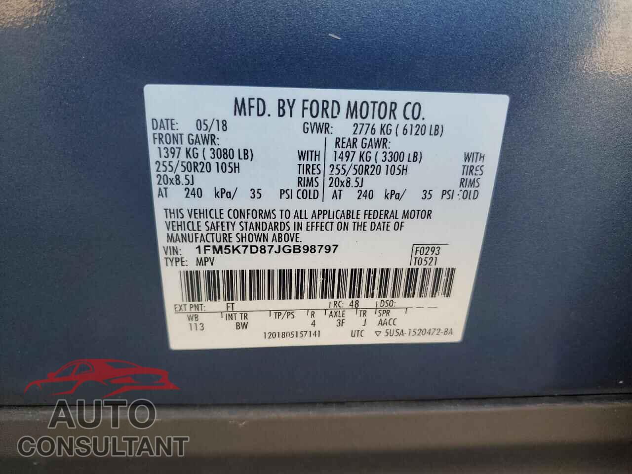 FORD EXPLORER 2018 - 1FM5K7D87JGB98797