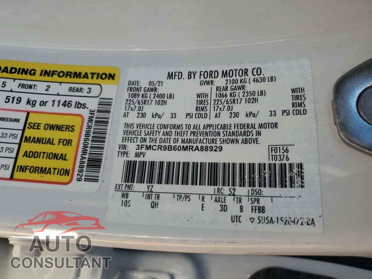 FORD BRONCO 2021 - 3FMCR9B60MRA88929