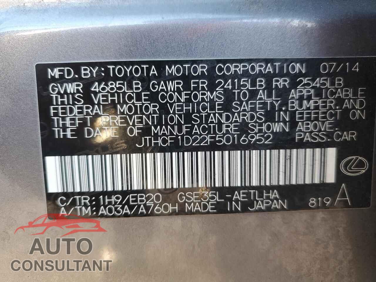 LEXUS IS 2015 - JTHCF1D22F5016952