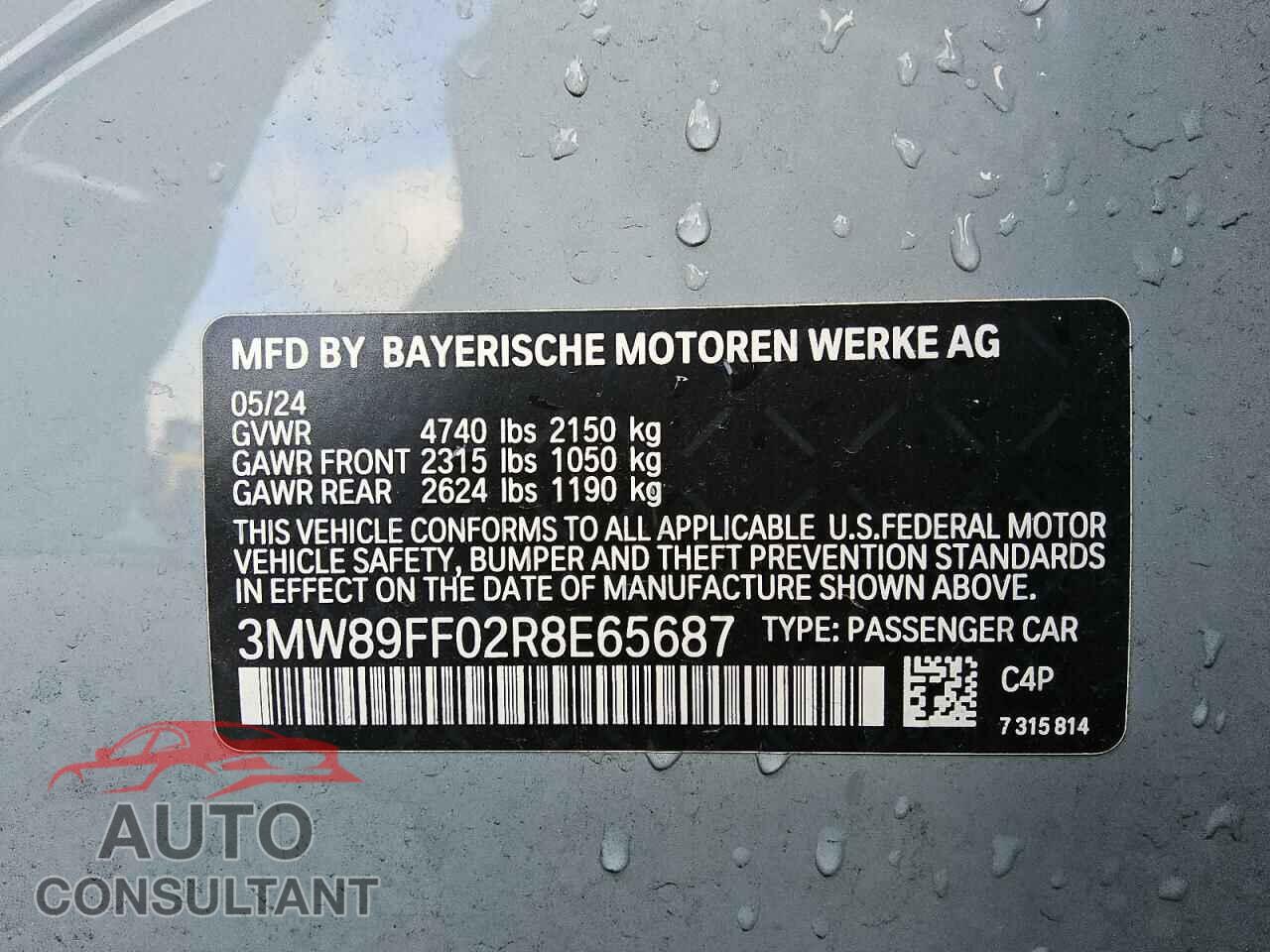 BMW 3 SERIES 2024 - 3MW89FF02R8E65687