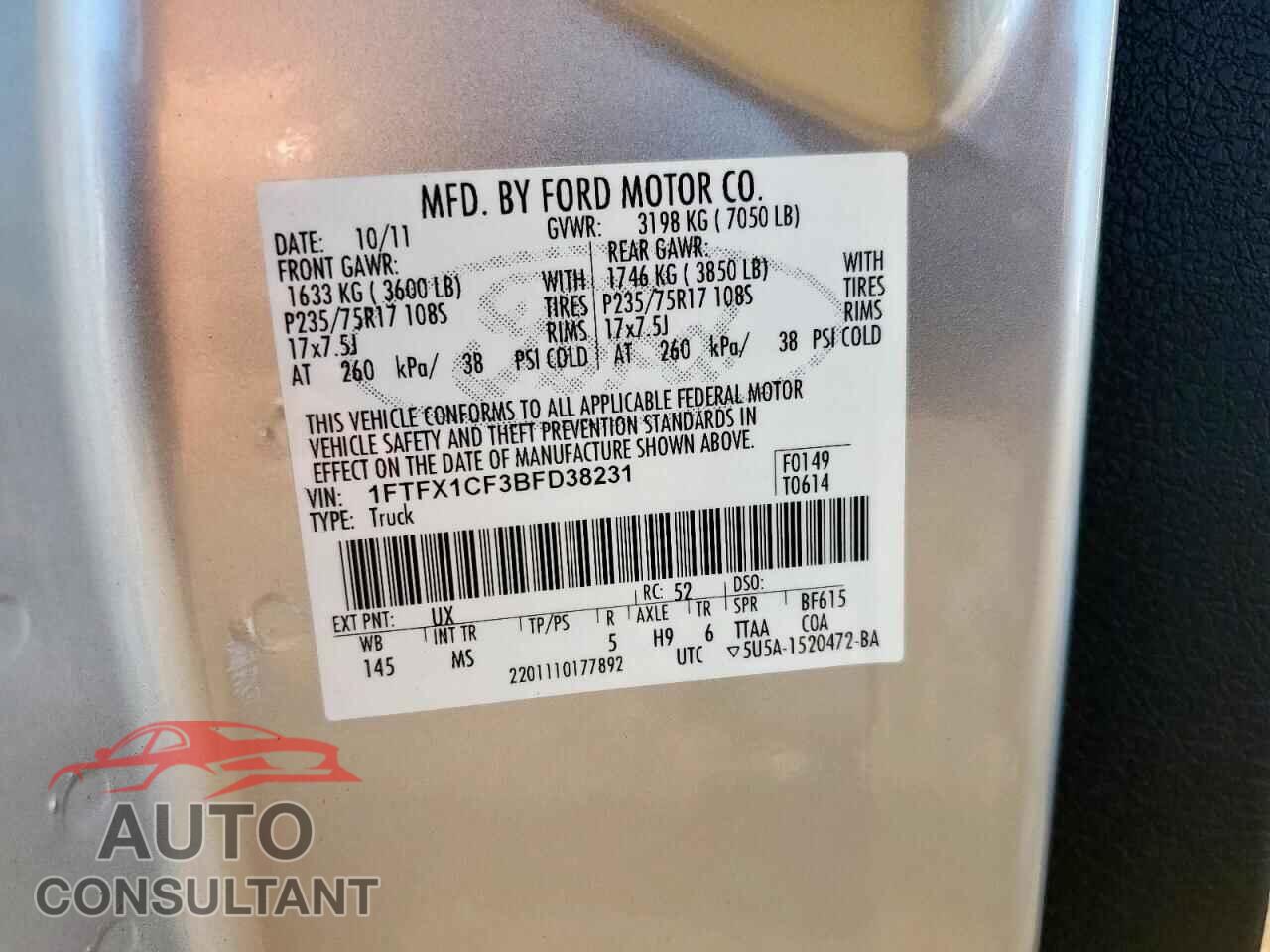 FORD F-150 2011 - 1FTFX1CF3BFD38231