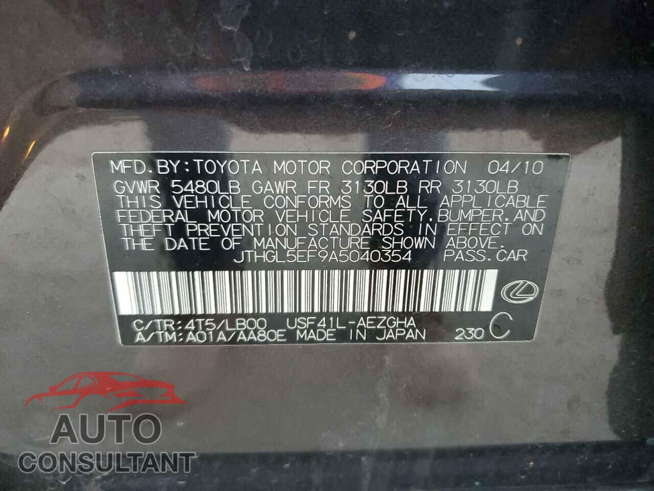 LEXUS LS460 2010 - JTHGL5EF9A5040354