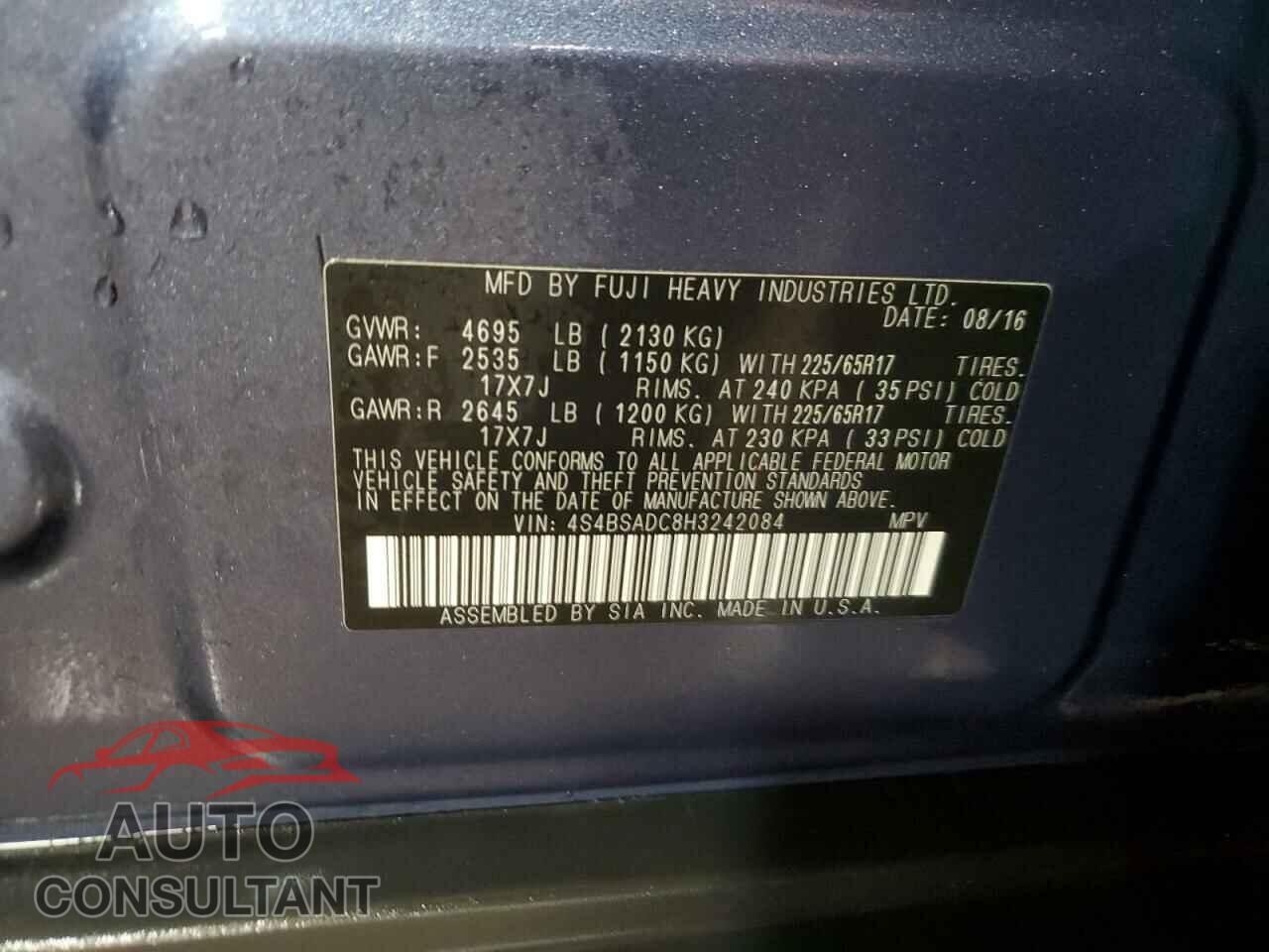 SUBARU OUTBACK 2017 - 4S4BSADC8H3242084