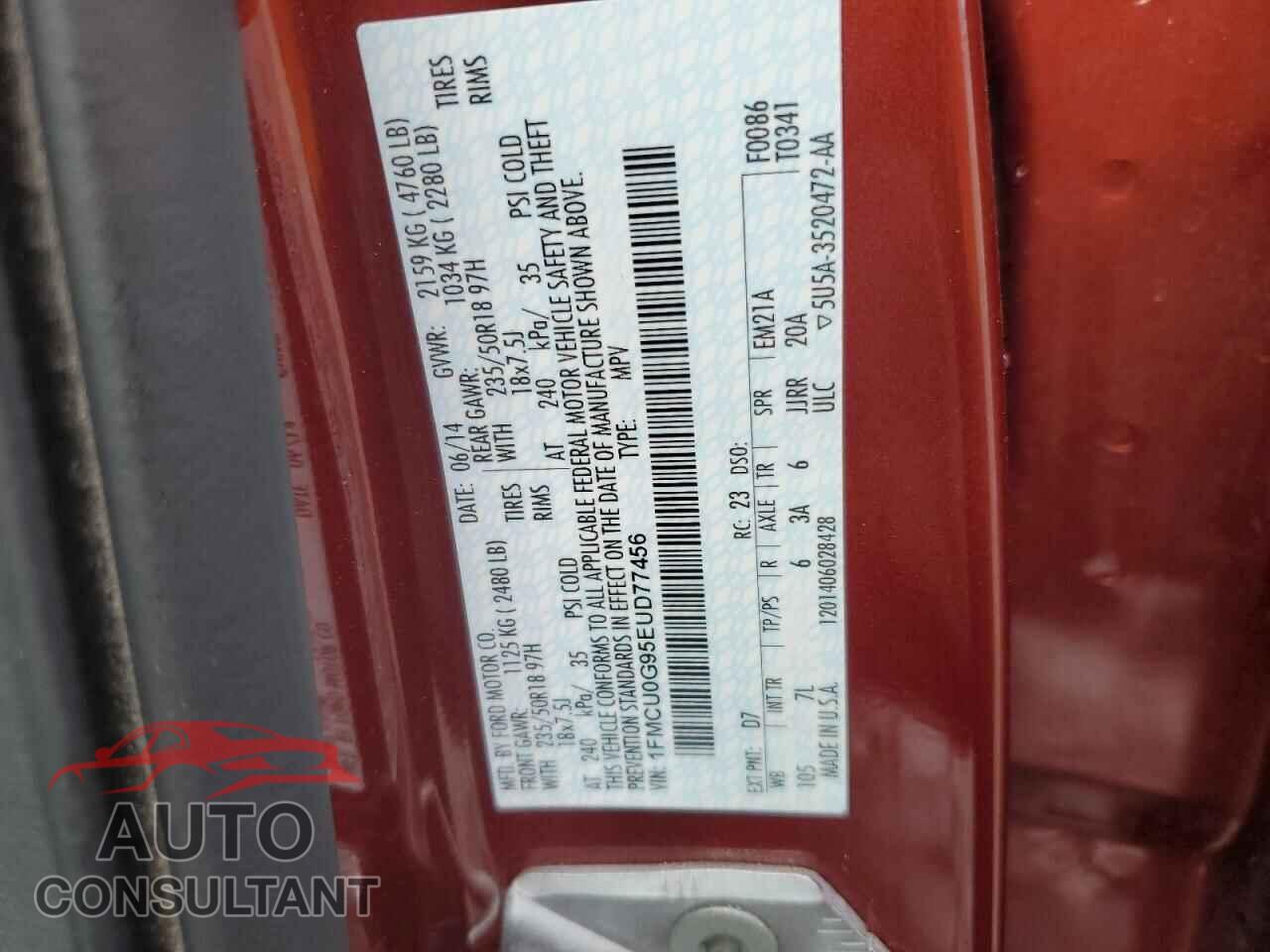 FORD ESCAPE 2014 - 1FMCU0G95EUD77456