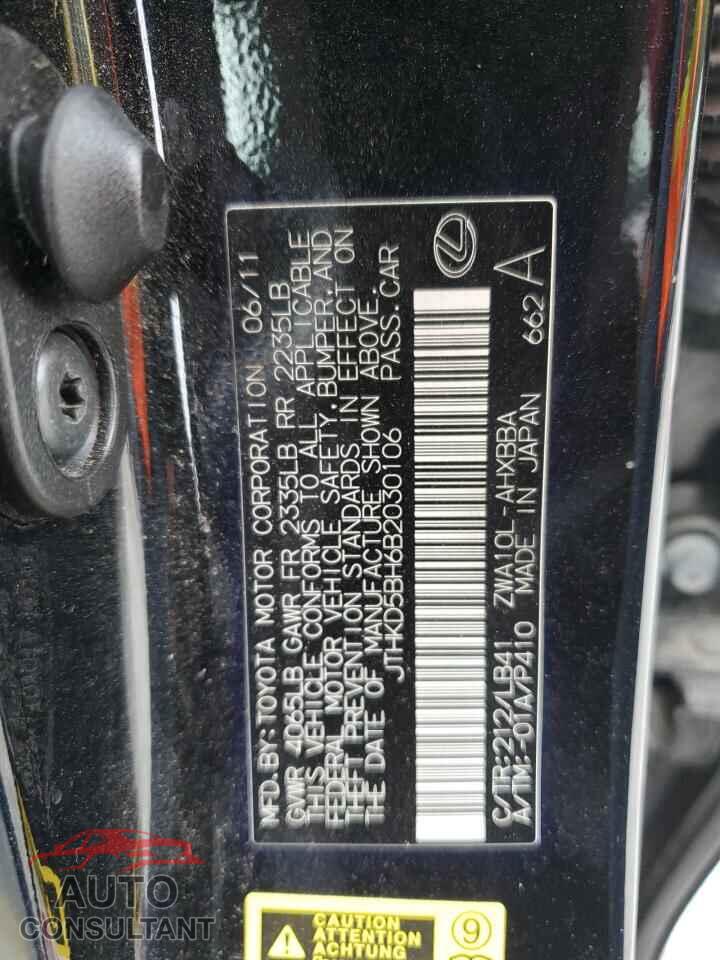 LEXUS CT 200 2011 - JTHKD5BH6B2030106