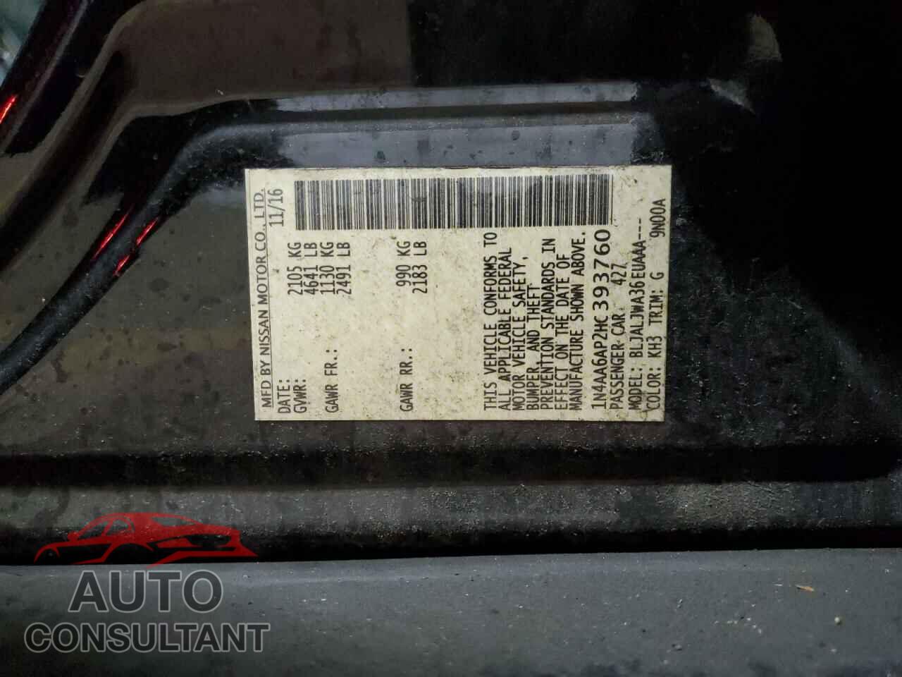 NISSAN MAXIMA 2017 - 1N4AA6AP2HC393760