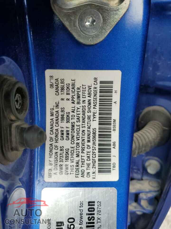 HONDA CIVIC 2018 - 2HGFC2F57JH596805