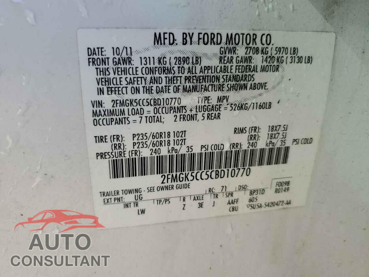 FORD FLEX 2012 - 2FMGK5CC5CBD10770