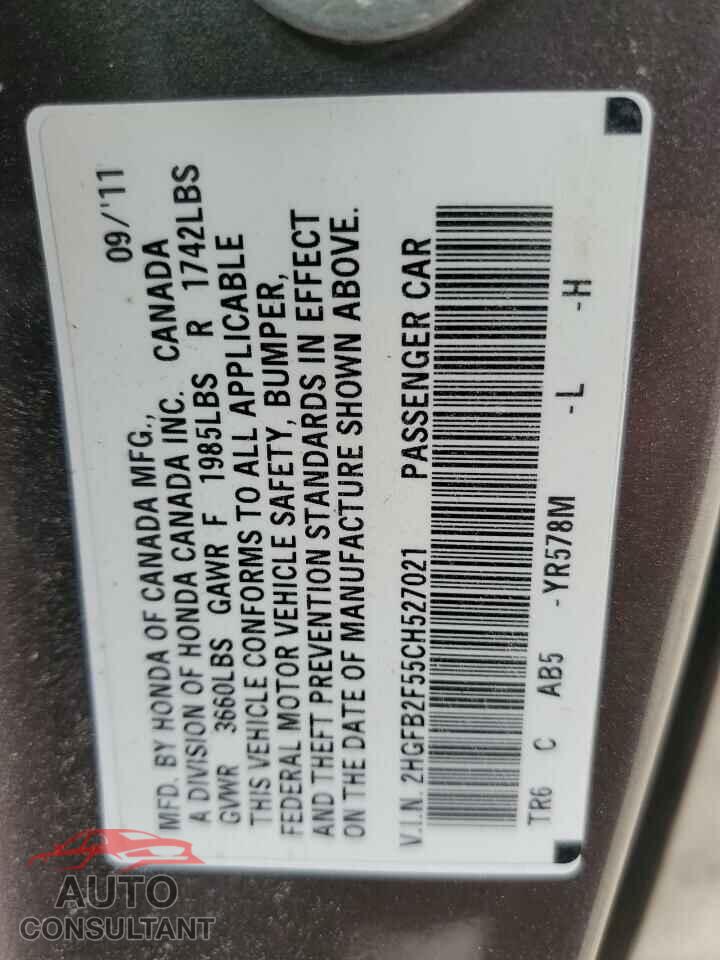 HONDA CIVIC 2012 - 2HGFB2F55CH527021