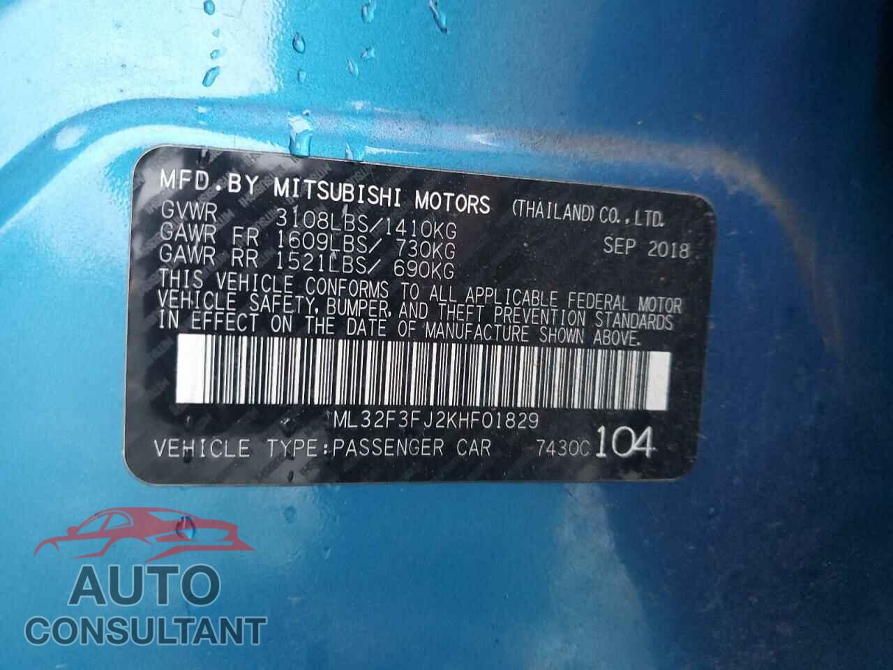 MITSUBISHI MIRAGE 2019 - ML32F3FJ2KHF01829