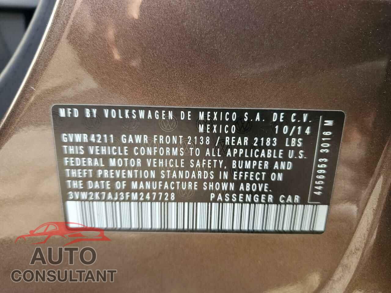 VOLKSWAGEN JETTA 2015 - 3VW2K7AJ3FM247728