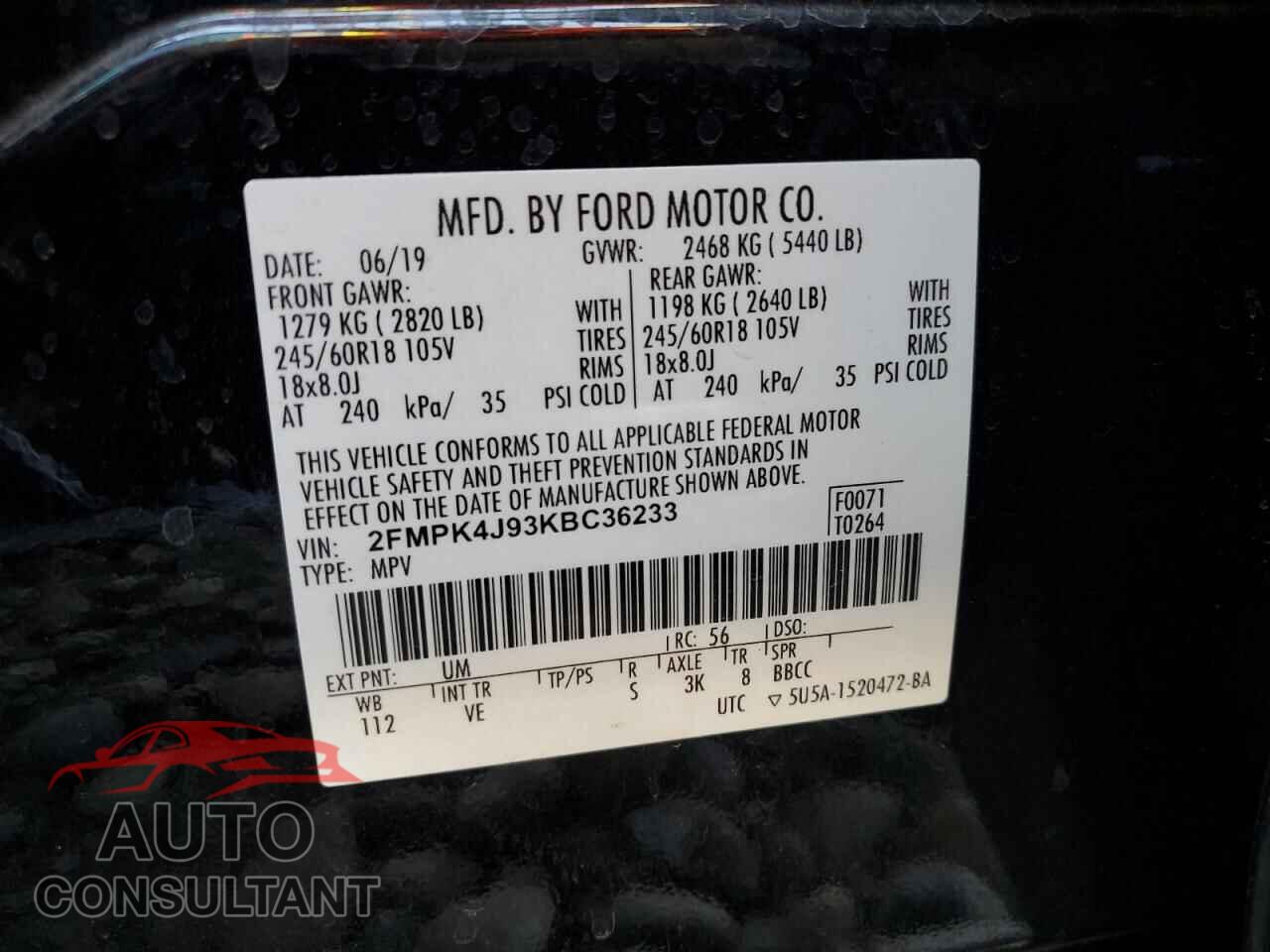 FORD EDGE 2019 - 2FMPK4J93KBC36233