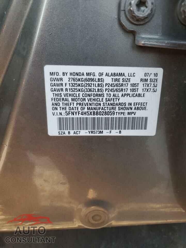HONDA PILOT 2011 - 5FNYF4H5XBB028059