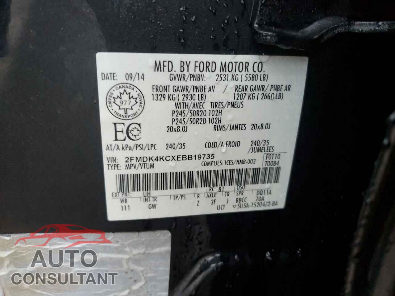 FORD EDGE 2014 - 2FMDK4KCXEBB19735