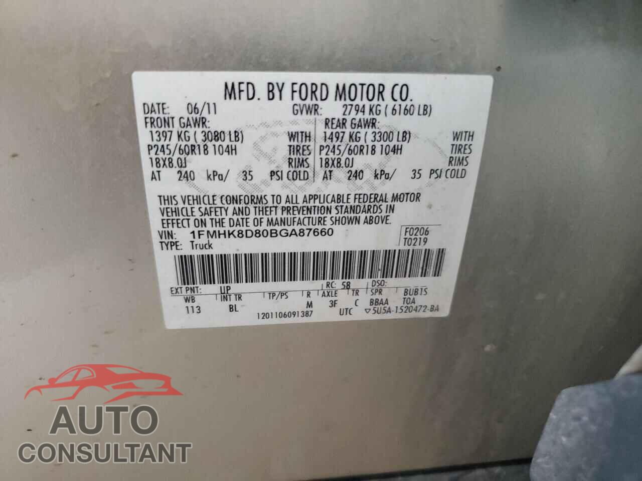 FORD EXPLORER 2011 - 1FMHK8D80BGA87660
