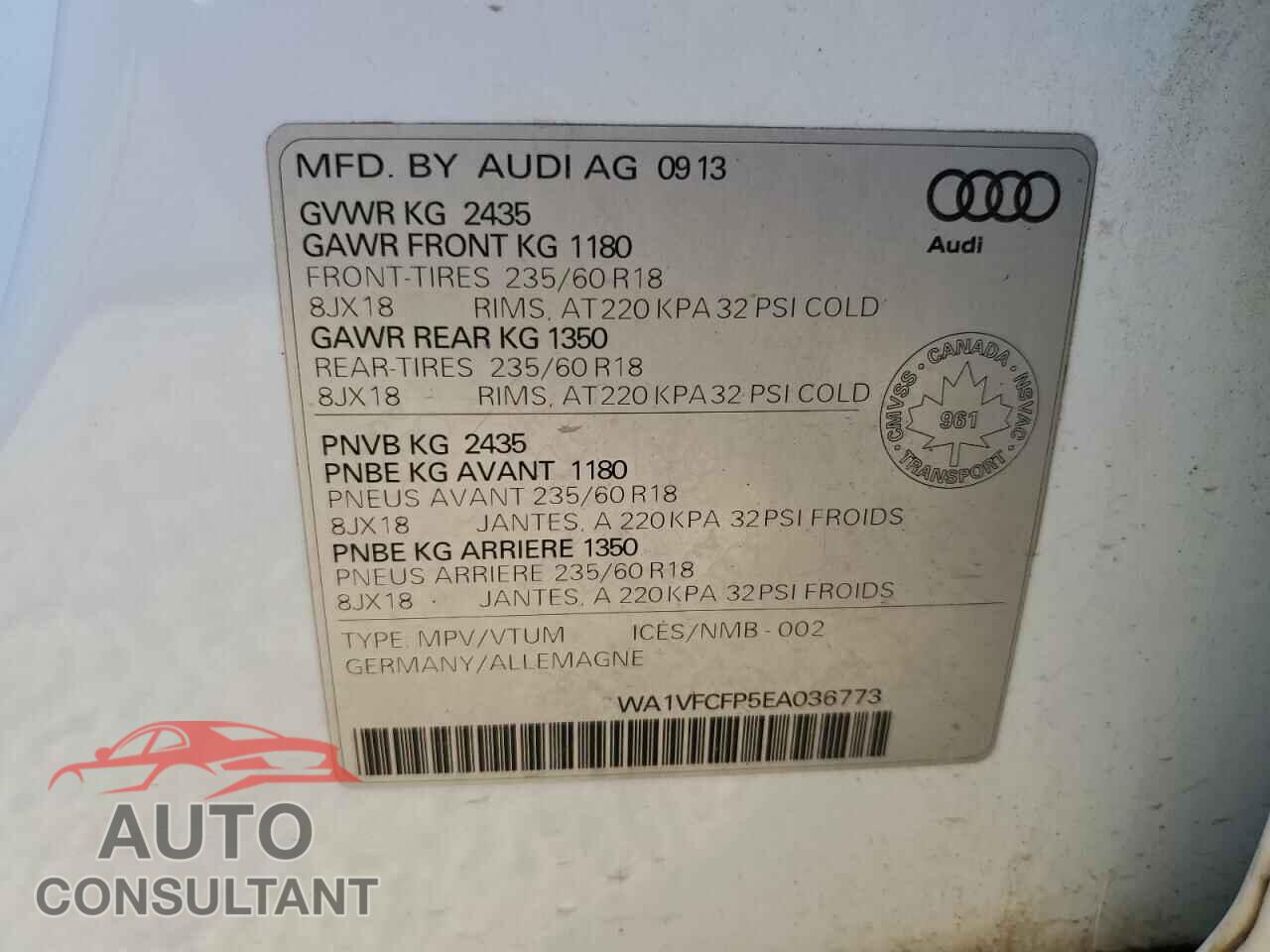 AUDI Q5 2014 - WA1VFCFP5EA036773