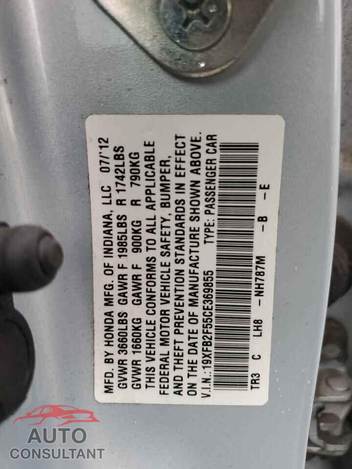 HONDA CIVIC 2012 - 19XFB2F55CE369855