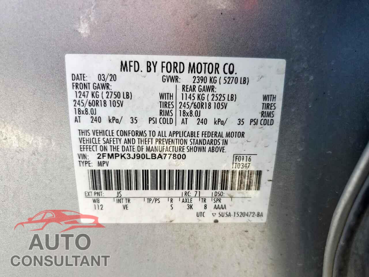 FORD EDGE 2020 - 2FMPK3J90LBA77800