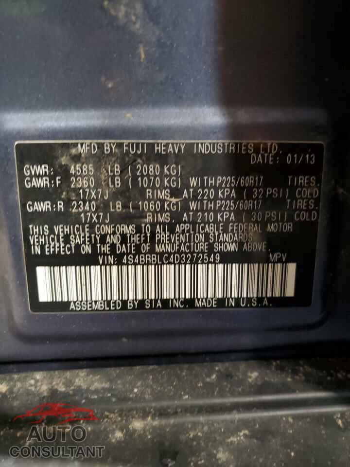 SUBARU OUTBACK 2013 - 4S4BRBLC4D3272549