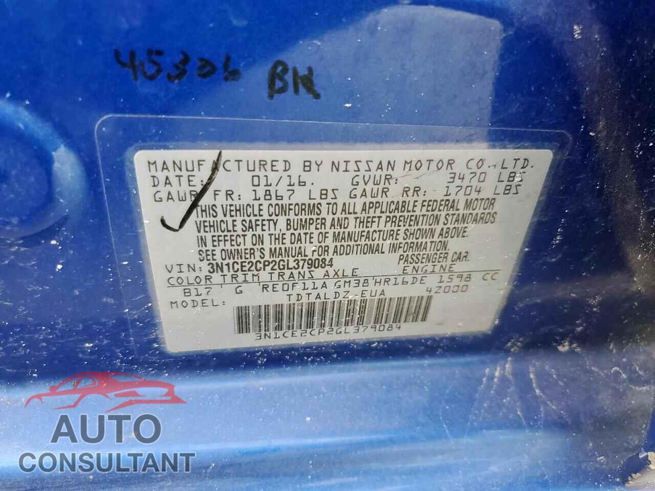 NISSAN VERSA 2016 - 3N1CE2CP2GL379084