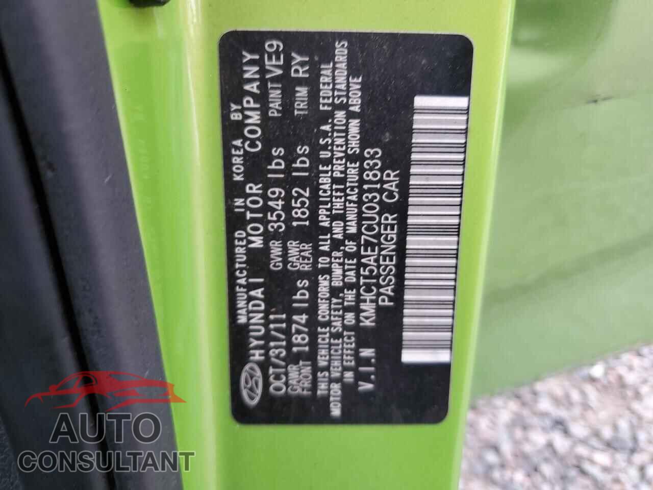 HYUNDAI ACCENT 2012 - KMHCT5AE7CU031833