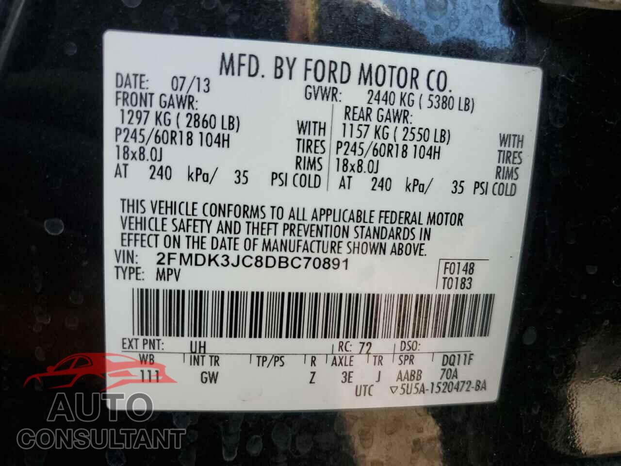 FORD EDGE 2013 - 2FMDK3JC8DBC70891