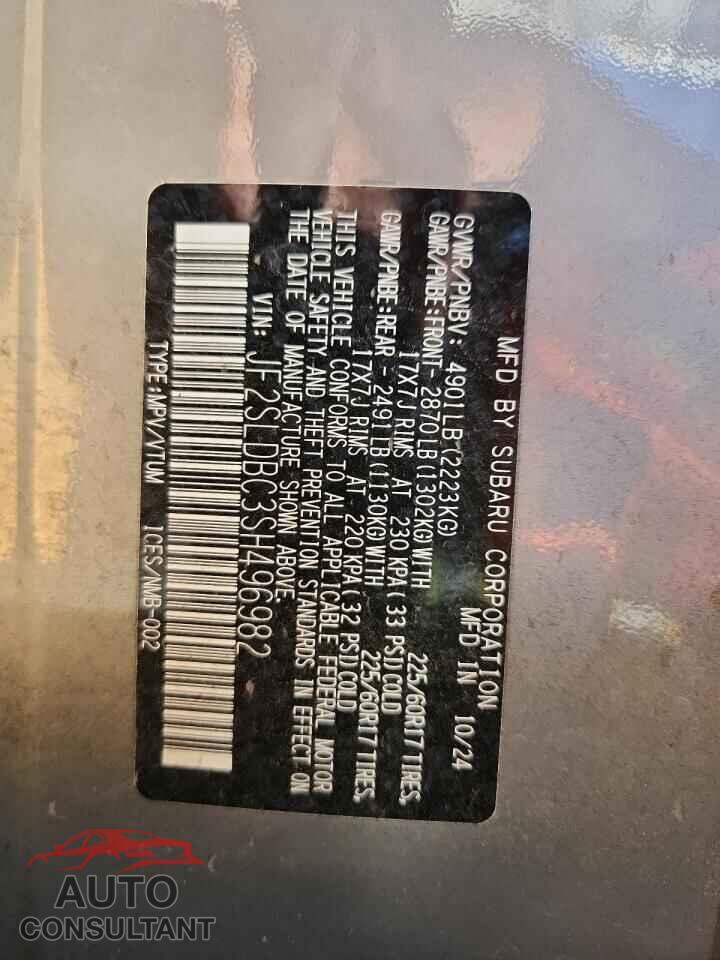 SUBARU FORESTER 2025 - JF2SLDBC3SH496982